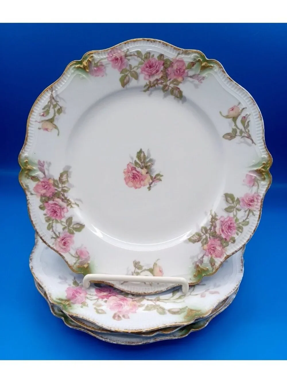 9 Belle Epoch Antique GDA Haviland Limoges Rose Scalloped Luncheon Salad Plates
